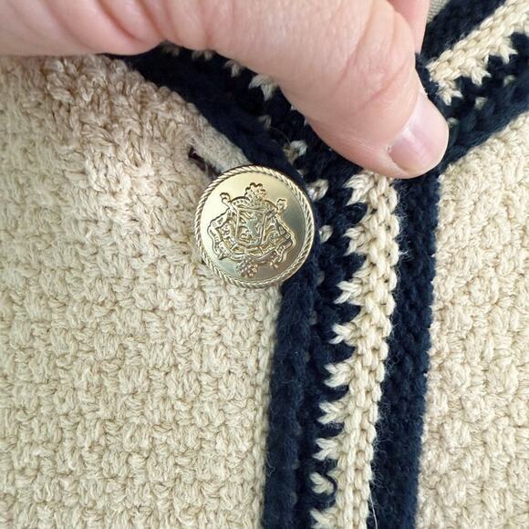 J. Crew Cream/Navy Contrast-Trim Cardigan Women's Size XXL Button Up Relaxed Fit - Picture 5 of 11